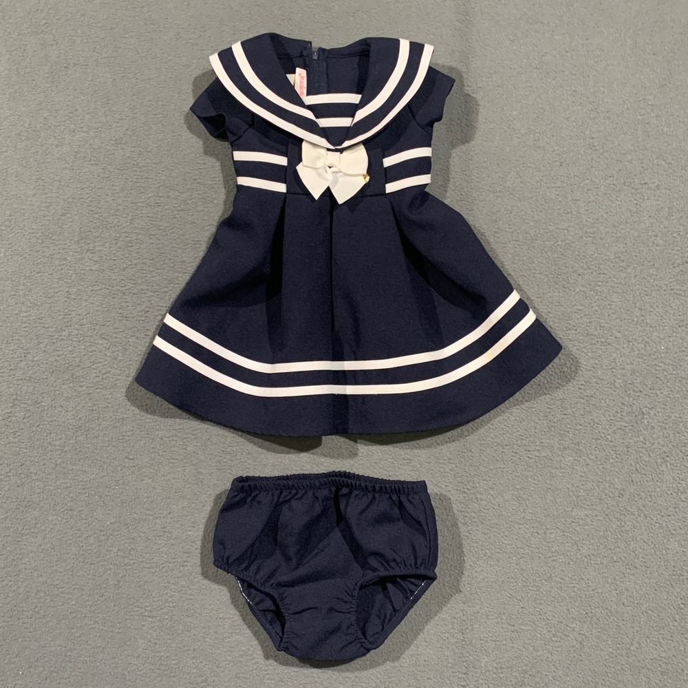 Jessica Ann Infant 12M Girls‎ Navy Blue Sailor Dress with Bloomers Set 12M